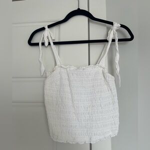 Abercrombie & Fitch White Smocked Tie Front Camisole